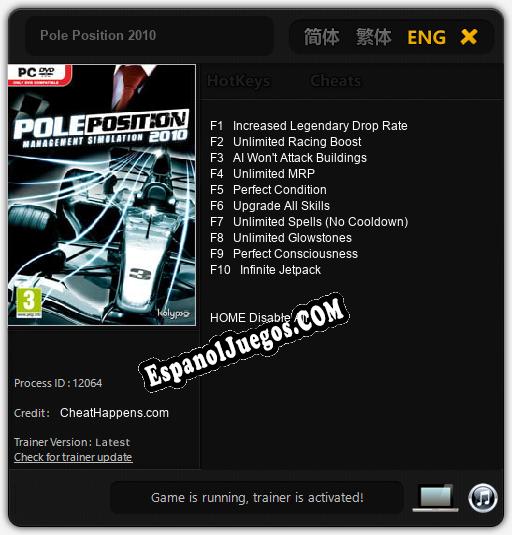 Pole Position 2010: Cheats, Trainer +10 [CheatHappens.com]