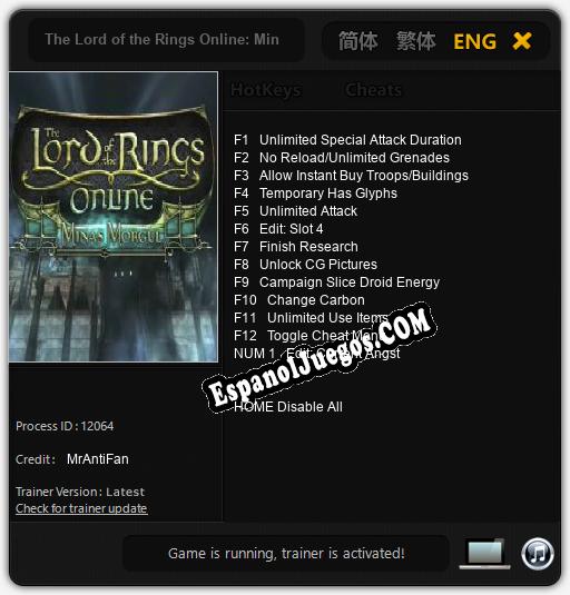 Entrenador liberado a The Lord of the Rings Online: Minas Morgul [v1.0.3]